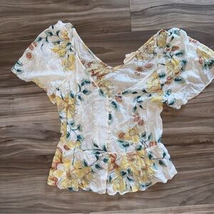 Floral V-Neck Button-Up Women Top